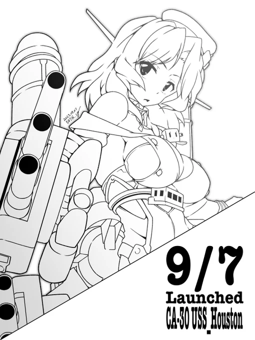 本日はヒューストンさんの進水日...
今日の今日だとやっぱり線画までが精一杯なのです
⊂⌒~⊃。Д。)⊃
#艦これ 
#ヒューストン進水日 