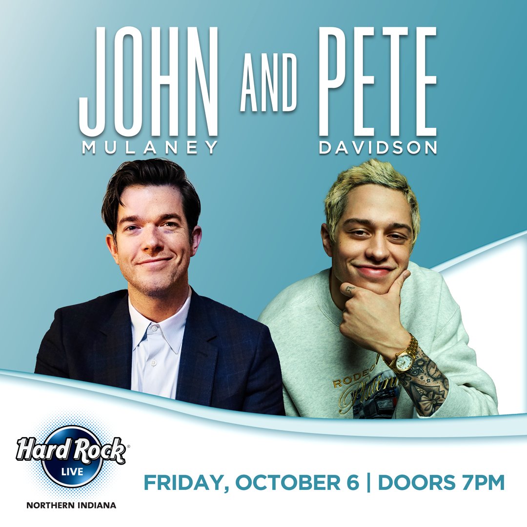 HRCasinoIndiana's tweet photo. 🗣 TICKETS ON SALE NOW!
Come see comedians John Mulaney & Pete Davidson at Hard Rock Live on Friday, October 6th!🤣🤣
⏰ Doors open at 7PM
🎫 https://t.co/7ByYhJFeLJ
⚠️ Must be 21 or older to enter
#HRCNILive #Comedyshows #JohnMulaney #PeteDavidson https://t.co/UqWe3k7Do9