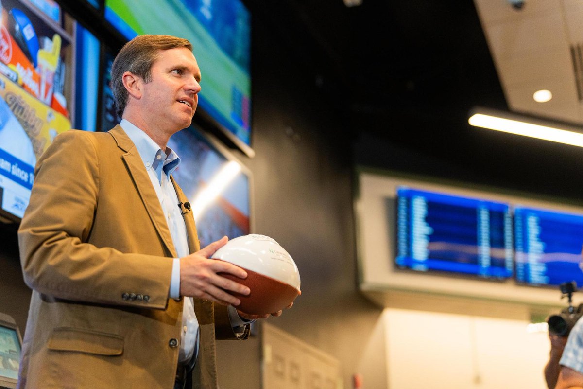 AndyBeshearKY's tweet photo. I just placed the first legal sports bet in Kentucky!

Today, I took the OVER on UofL and UK football wins, and of course the UNDER on Duke. But my bigger bets are on the future of this Commonwealth! https://t.co/U8eVzDQbuR