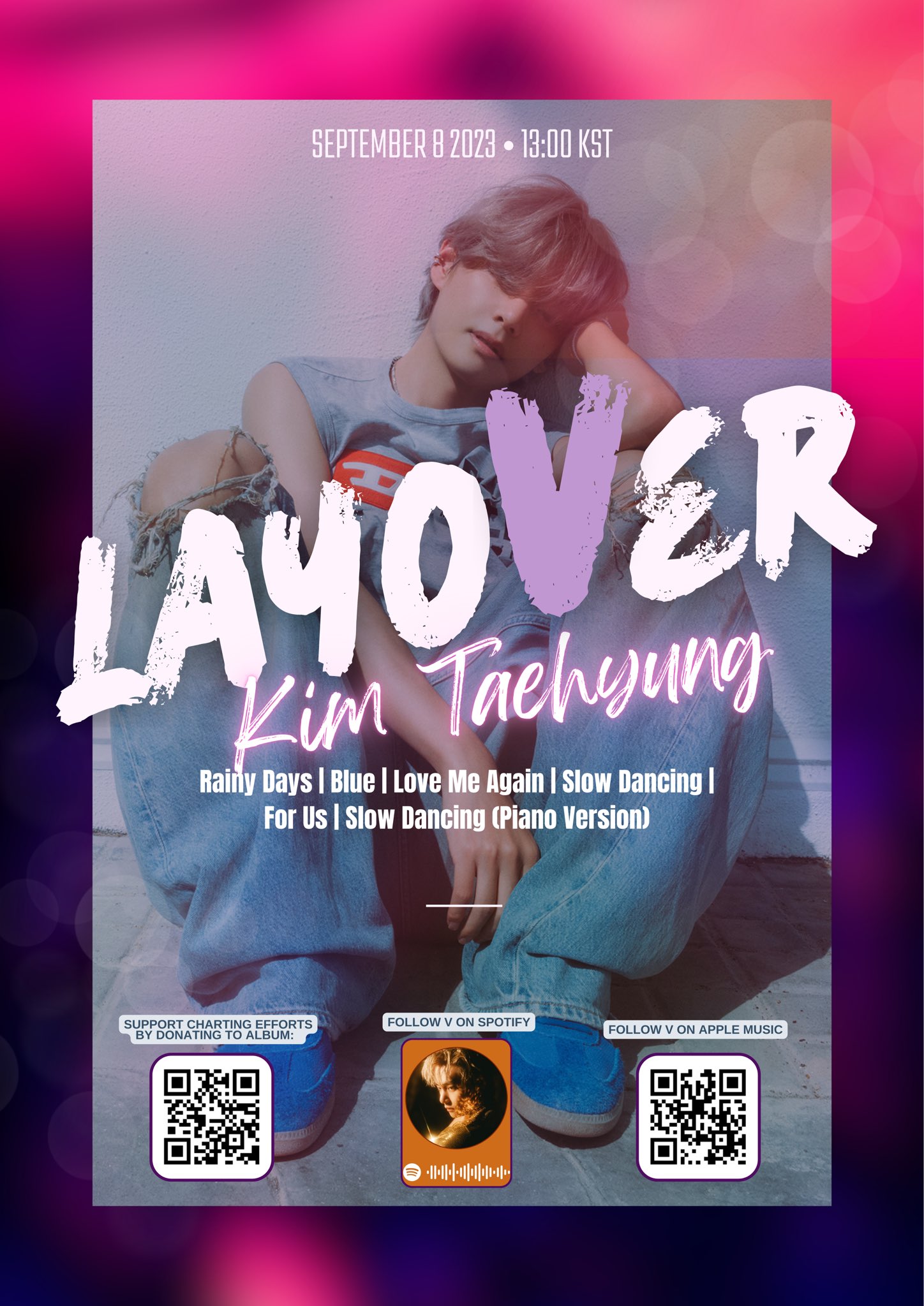 BTS V Taehyung Album Layover Rainy Days Music Player T-shirt