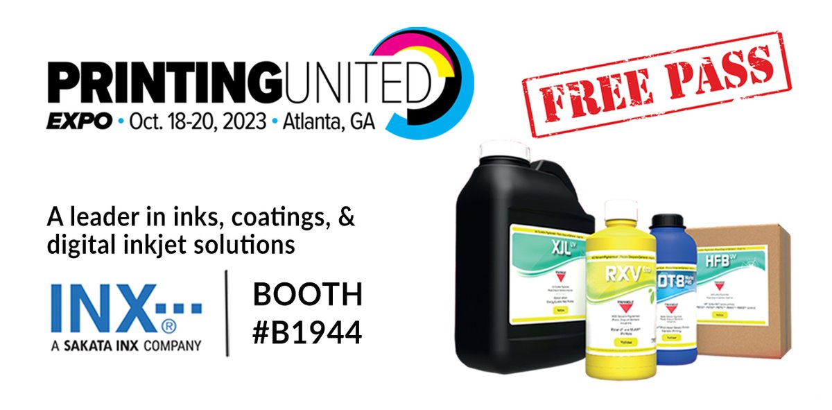 INXIntlUSA's tweet photo. It's time for #PrintingUnited, and the latest technology trends in #printing are here! Get up to speed on what's new & exciting in the ink and coating world by visiting us at the show.
Get your free promo code below-
https://t.co/0rSKIhsEY1
#INXInk #PrintingUnited #INXDigital https://t.co/BWE43ox7TZ