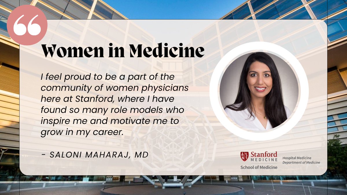 Stanford Division of Hospital Medicine (@stanfordhospmed) on Twitter photo In honor of #WomenInMedicine Month, we invite you to join us in celebrating the remarkable achievements & invaluable contributions that women have made in the field of medicine.
Check out Dr. <a href="/salonikumarmd/">Saloni Kumar Maharaj</a>'s unique perspective as a #WIM! <a href="/Neera_Ahuja/">Neera Ahuja</a>
bit.ly/3sLqXPf In honor of #WomenInMedicine Month, we invite you to join us in celebrating the remarkable achievements & invaluable contributions that women have made in the field of medicine.
Check out Dr. <a href="/salonikumarmd/">Saloni Kumar Maharaj</a>'s unique perspective as a #WIM! <a href="/Neera_Ahuja/">Neera Ahuja</a>
bit.ly/3sLqXPf
