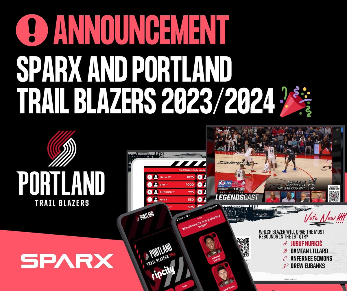 sparxplatform's tweet photo. 🚨 We're excited to continue our partnership with @trailblazers this upcoming season for broadcast interactivity on @ROOTSPORTS_NW #fanengagement #sportsmarketing #broadcast https://t.co/I9vIBWavRc