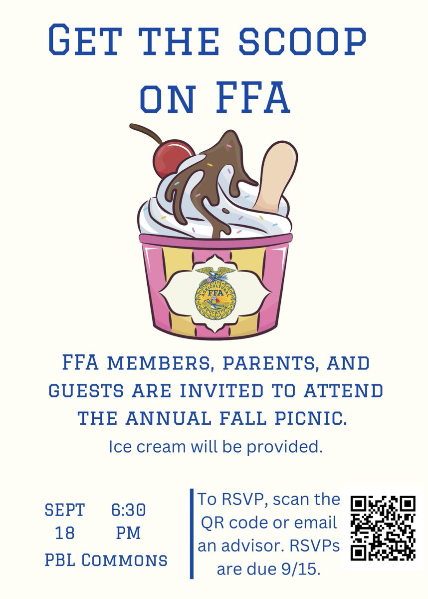 PBLFFA's tweet photo. Come join us for our annual fall picnic! We will have a fun and exciting ice cream bar for you to enjoy! 🍦 https://t.co/oFF4SCKfne
