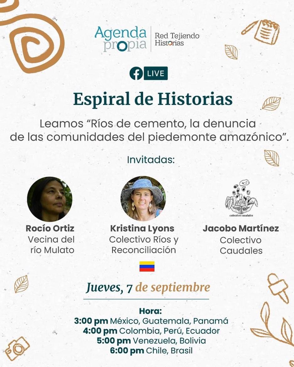 Hoy! #Invitación | #EspiralDeHistorias
🗣️💬Leeremos: *Ríos de cemento, la denuncia de las comunidades del piedemonte amazónico* 

🗓️¡Agéndate y síguenos para que no te lo pierdas!
📲facebook.com/AgendaPropiaGl… 
📲facebook.com/lamingakiwe 

🗞️Conoce el artículo: agendapropia.co/articles/ros-d…