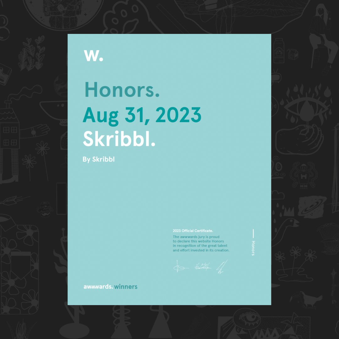 weareskribbl's tweet photo. 🏆 We’re thrilled to receive an 'Honourable Mention' award from @Awwwards! 🎉 Thank you to everybody that voted for us! ❤️🙌
#OnlyHumanArtDeclaration #PreserveCreativity #SupportHumanArtists #CreateDontScrape #InspiringIllustrations #OnlyHumanArt https://t.co/Ama0V8nAuG