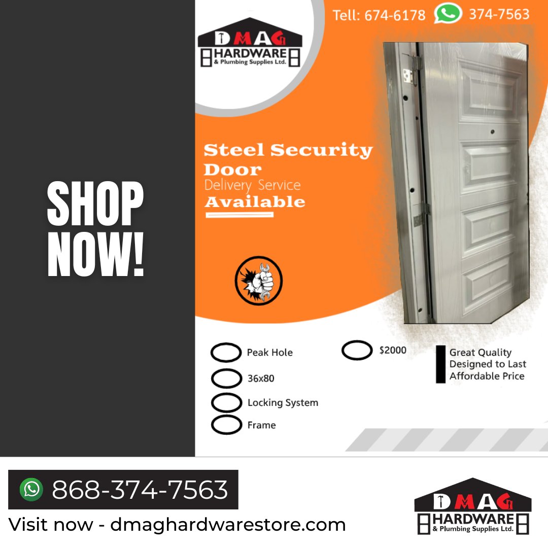 DmagLtd's tweet image. Steel Security Door
Order Now - dmaghardwarestore.com
WhatsApp at 868-374-7563
#DMAGhardware #steelgate
