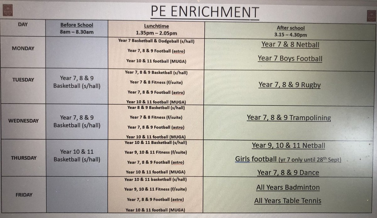 We are delighted to launch our PE enrichment programme for this half term. All activities start on 11th September, we can’t wait to see you all! #teamnewman <a href="/NewmanRCCollege/">Newman Catholic College</a> @NewmanRC_Head