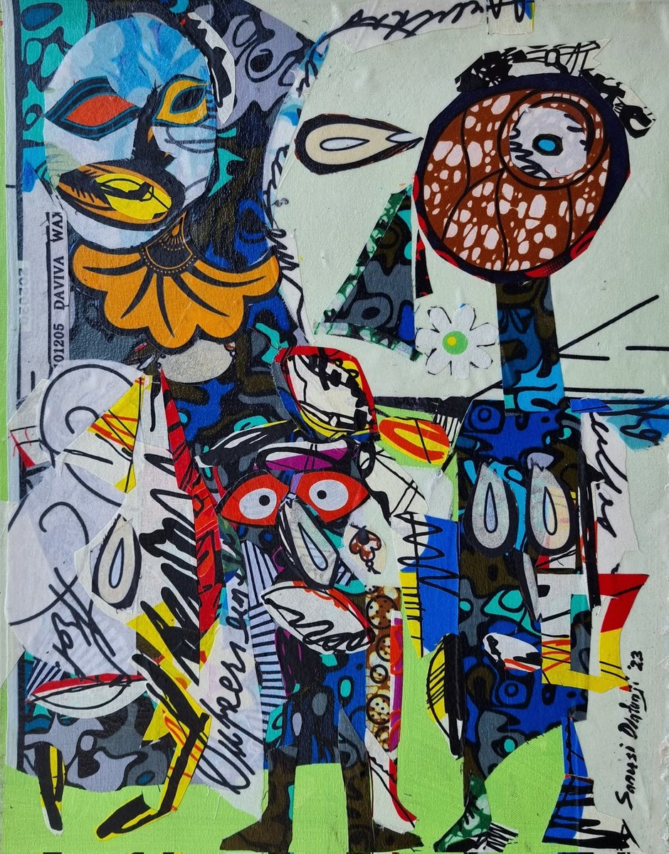"We live in an abstract world"
The world today  doesn't make sense, so why should I paint a picture that do? <Pablo Picasso 
Made out of fabric ( African print)
