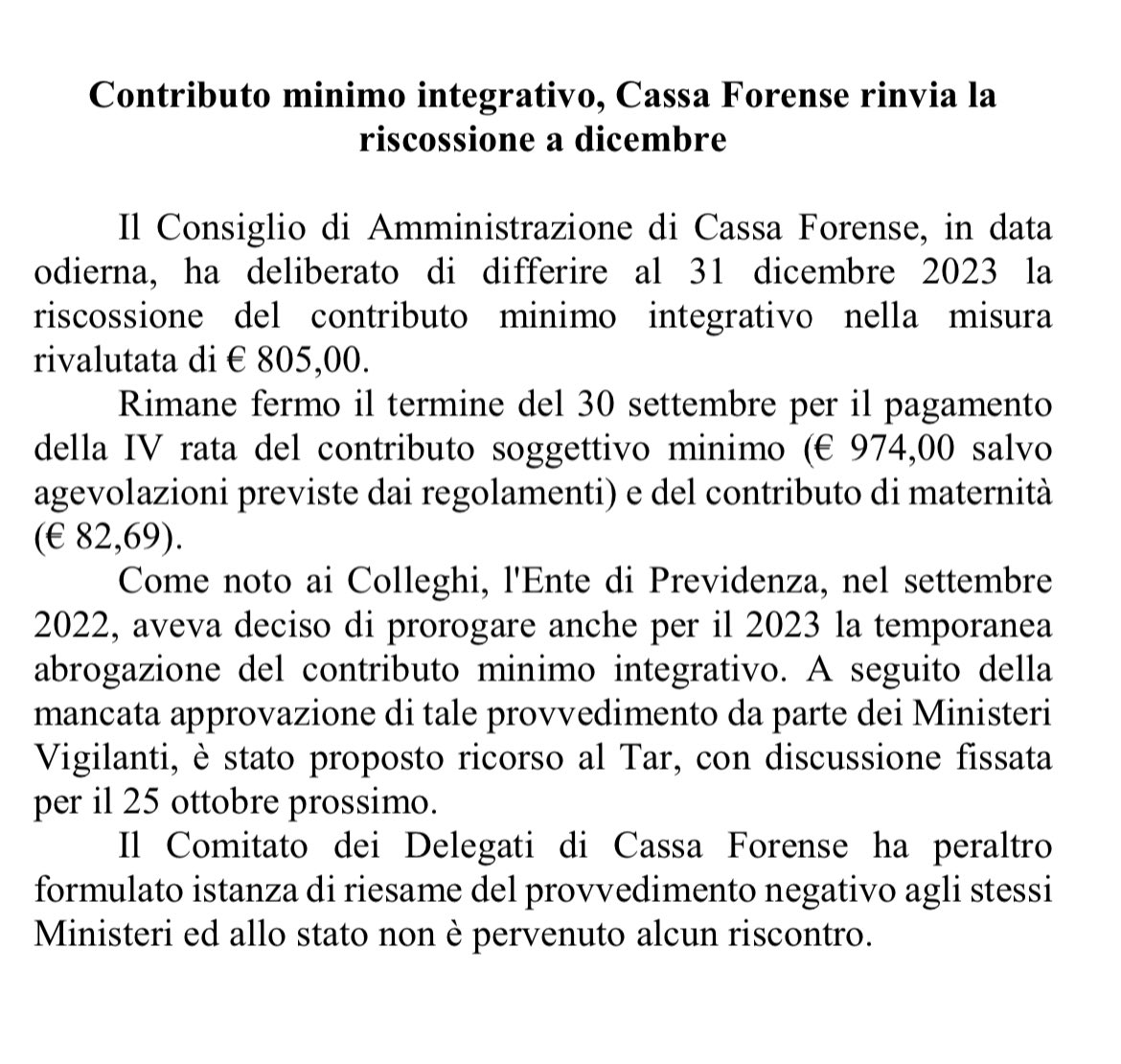 ⚠️⚠️Contributo minimo integrativo, Cassa Forense rinvia la riscossione a dicembre⚠️⚠️ #cassaforense #avvocati #rinvio #7settembre