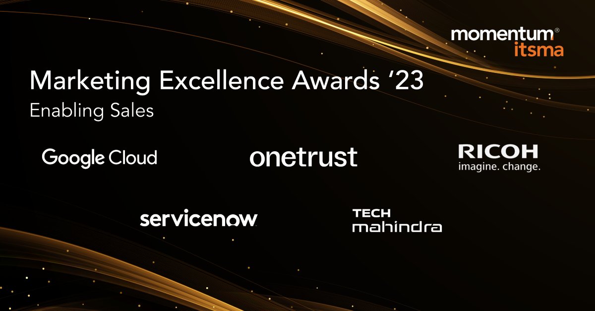 📣Announcing the 2023 Marketing Excellence Awards Finalists in the "Enabling Sales" category! Join us in toasting the marketers at <a href="/GoogleCloudTech/">Google Cloud Tech</a>, <a href="/OneTrust/">OneTrust</a>, <a href="/RicohTweets/">Ricoh USA</a>, <a href="/ServiceNow/">ServiceNow</a>, and <a href="/tech_mahindra/">Tech Mahindra</a>!🥂
bit.ly/MEA23pr