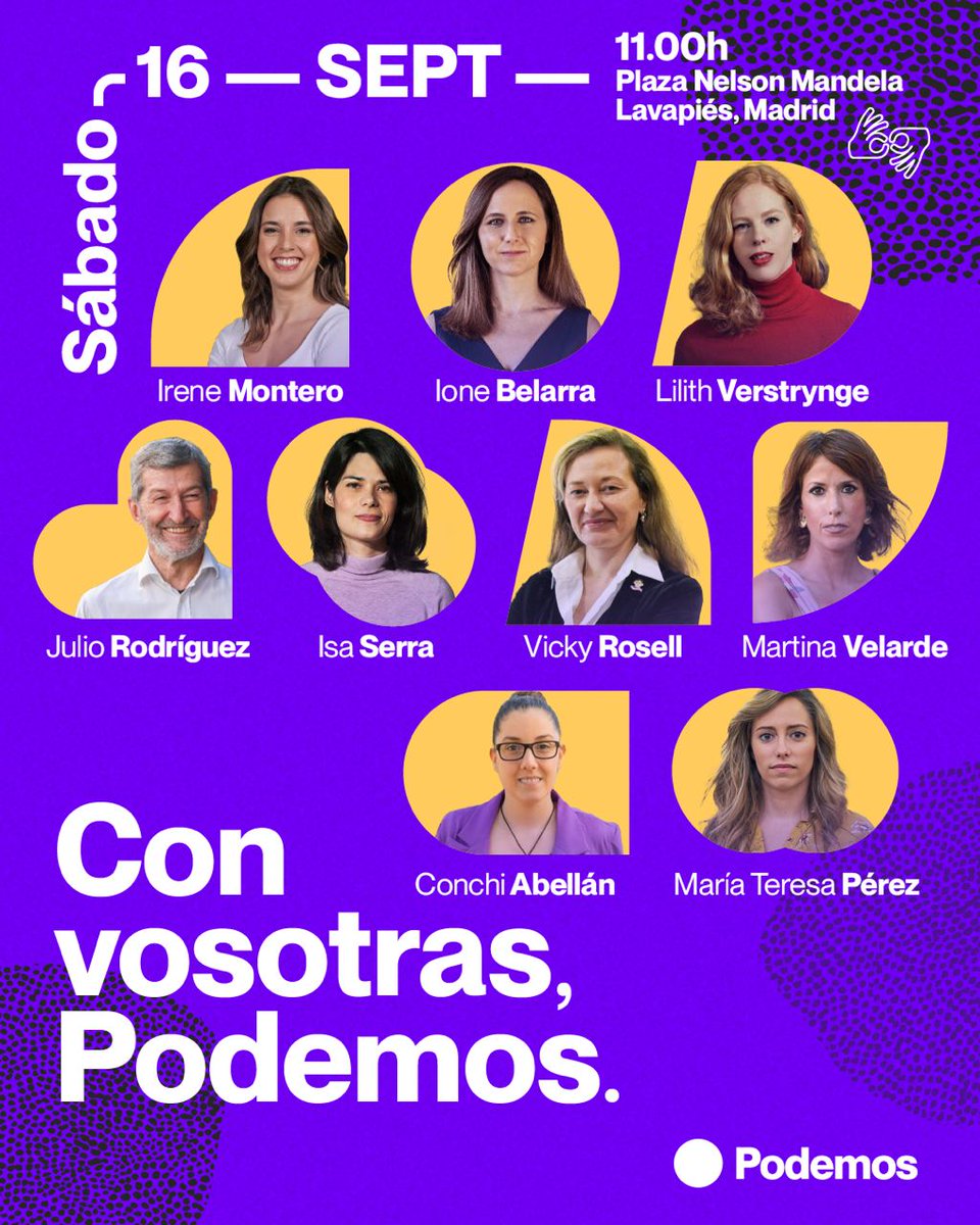 El próximo 16 de septiembre nos vemos en Lavapiés con muchas compañeras y compañeros porque #ConVosotrasPodemos Podemos sigue siendo la herramienta más valiosa para transformarlo todo💜