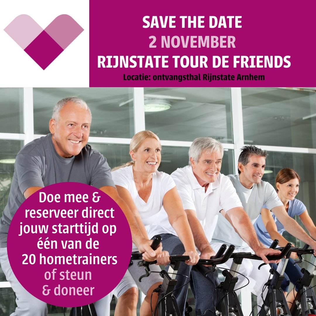 Op donderdag 2 november trappen we af met de eerste editie van de Rijnstate Tour de Friends! Schrijf je nu in en help mee met de eindsprint voor de beweeg- en beleeftuin voor onze oncologische én geriatrisch patiënten. Kijk voor meer info/inschrijven  👉buff.ly/46215g9