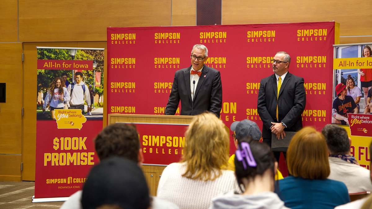 SimpsonCollege's tweet image. Simpson College introduced two new full-tuition scholarship programs today that are expected to substantially increase the number of new, first-time enrolling students from Iowa who qualify for free tuition in Fall 2024. See the details → bit.ly/45H05yk