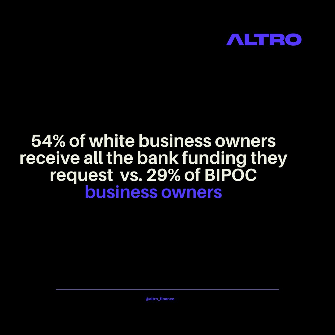 White business owners get more $ fr lenders than BIPOC business owners. Building supportive communities for BIPOC-owned businesses can help them secure capital &amp; access to credit, &amp; help them make optimal business decisions. Tap into your community &amp; download the ALTRO app today!
