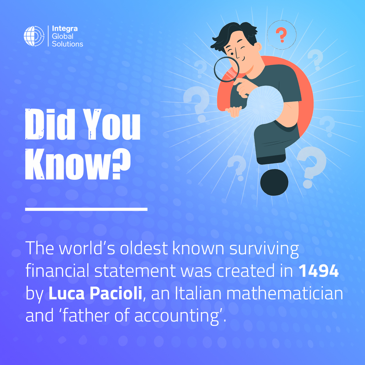 IntegraBalance's tweet photo. Luca Pacioli's legacy: The world's oldest financial statement traced back to 1494!
.
.
.
#trivia #quiz #fun #facts #funfacts #triviatuesday #IntegraBalance #accountingtrivia https://t.co/SgsdApimyz