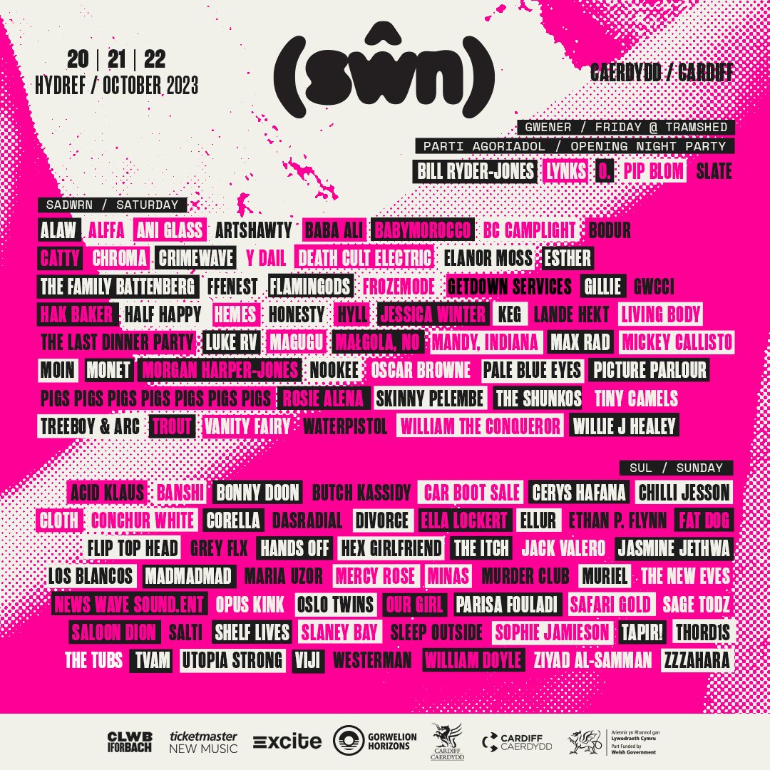 BONG BONG! 📢 @SwnFestival reveals third wave of acts.

Taking place Oct 20-22 in Cardiff, @ACID_KLAUS, @StrongUtopia, @_williamdoyle, @Flamingods and @zzzahara__ join the bill.

Also playing @HakBaker, @livingbodylife, @_MariaUzor and @cloth_band.

Tix🎟️ swnfest.com/tickets/