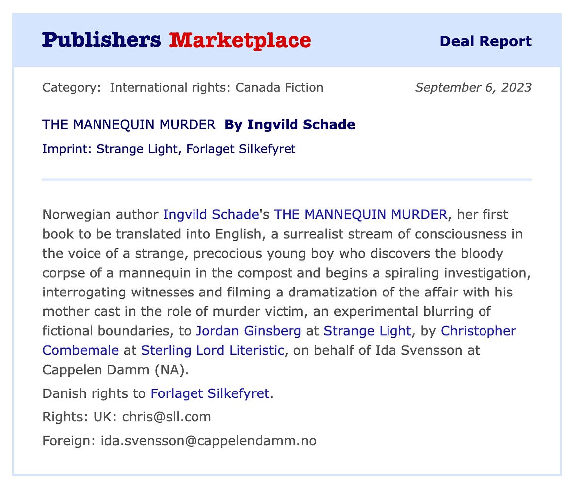 Pleased to announce the @strangelight_ international publishing program continues apace, be on the lookout for this deeply strange and incredibly beautiful book, if you do not know Ingvild you will know Ingvild soon