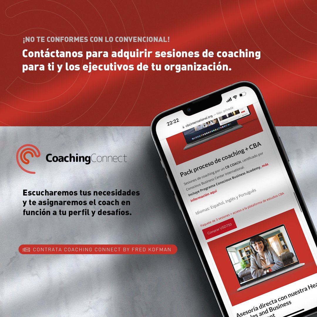 CBC_FredKofman's tweet photo. 📣 ¡No te conformes con lo convencional! Contrata nuestro servicio de Coaching Connect by Fred Kofman y prepárate para incrementar tu desempeño profesional.⁣
⁣
➡️ Recibe herramientas para maximizar tu productividad.⁣
⁣➡️ Toma decisiones estratégicas con un propósito claro. https://t.co/mfyd5TKM5T