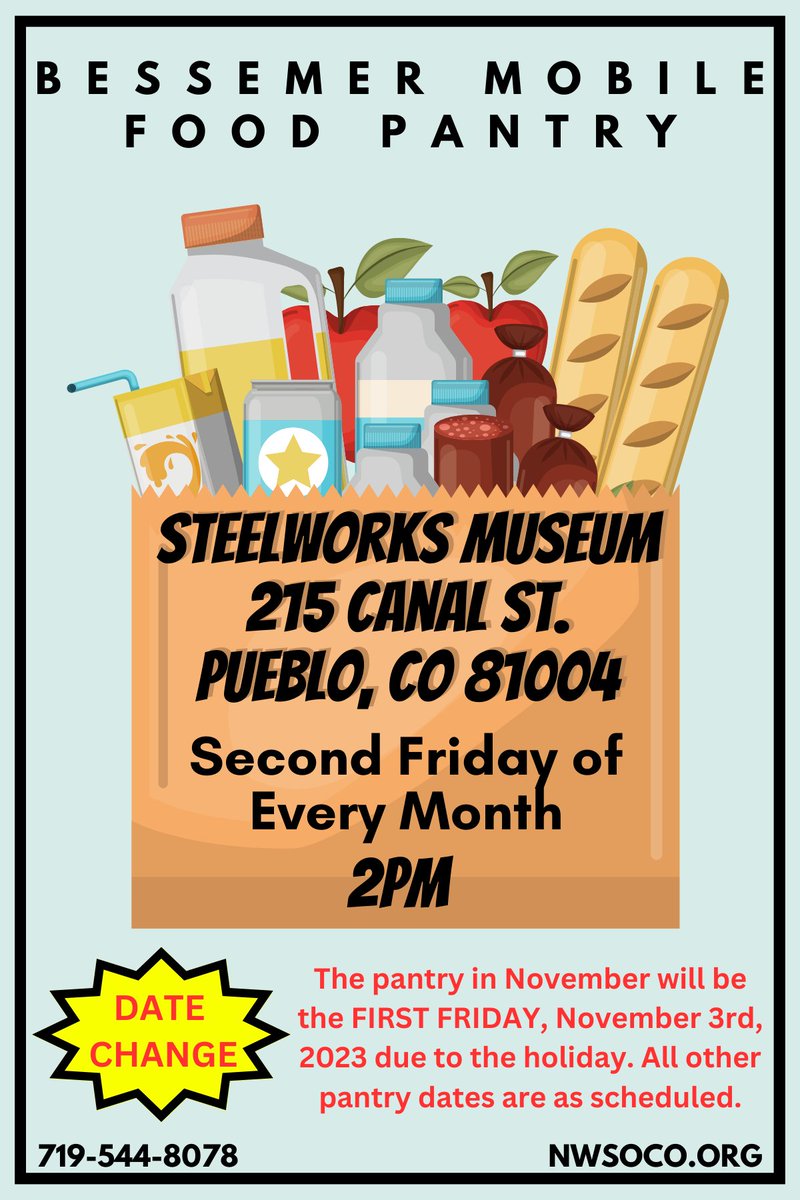 nwsoco's tweet image. Don't forget! Our monthly mobile food pantry is tomorrow!
If you or someone you know is in need, spread the word!
We also can always use volunteers for the pantry as well, if you are interested in volunteering please reach out to Brianna @ bgarcia@nwsoco.org or 719-423-4204.