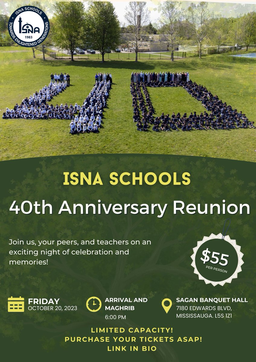 isnaelementary's tweet photo. Join us for the ISNA Schools 40th Anniversary Reunion as we celebrate cherished memories and unforgettable moments! Check out our detailed poster and purchase your tickets at the link below:

https://t.co/3Fxer3uGxL

#Reunion #40thanniversary #ISNA_Schools #IES #IHS https://t.co/fcylkAbFSR