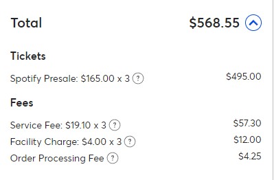 TylerJayCurtis's tweet photo. Adding to this, with fees for (3) of the upper level tickets, it ended up being $568.55 for (3) tickets, which is just under $200/ea for the cheapest upper level tickets available right now.

Again, this ain't your fault.
