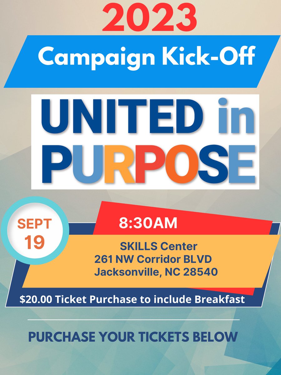 Hey Workplace Givers! It's that special time of year again where we come together to make a difference in our community. Join us for the United in Purpose Campaign Kickoff and let's unite in helping our community thrive!  Get your tickets here uwonslow.org/2023-annual-ca…