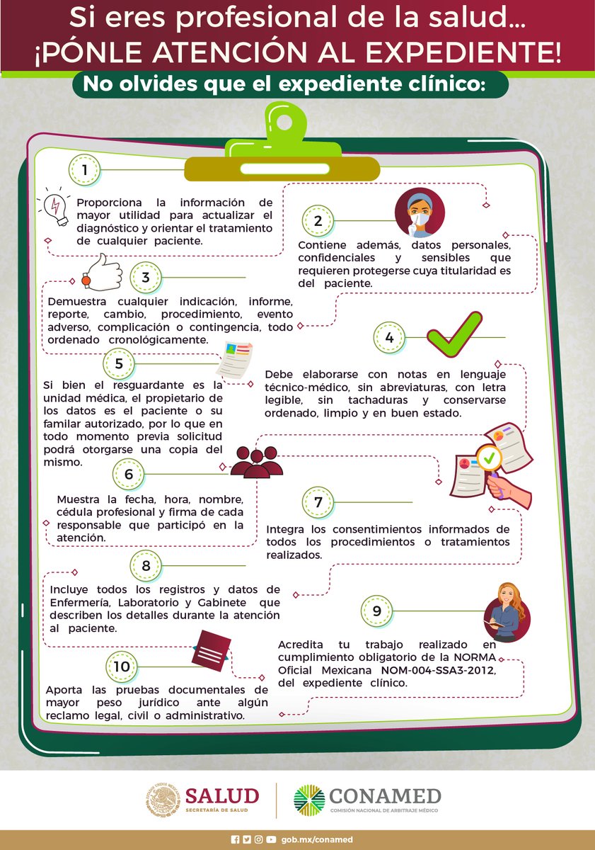 #ProfesionalDeLaSalud ponle atención al expediente clínico👉bit.ly/3rFt3Q3

Garantizando la protección de la #salud del paciente, se reducen las quejas en contra del personal de salud e instituciones.

Acércate a la CONAMED ➡️ gob.mx/conamed
Descarga y comparte.