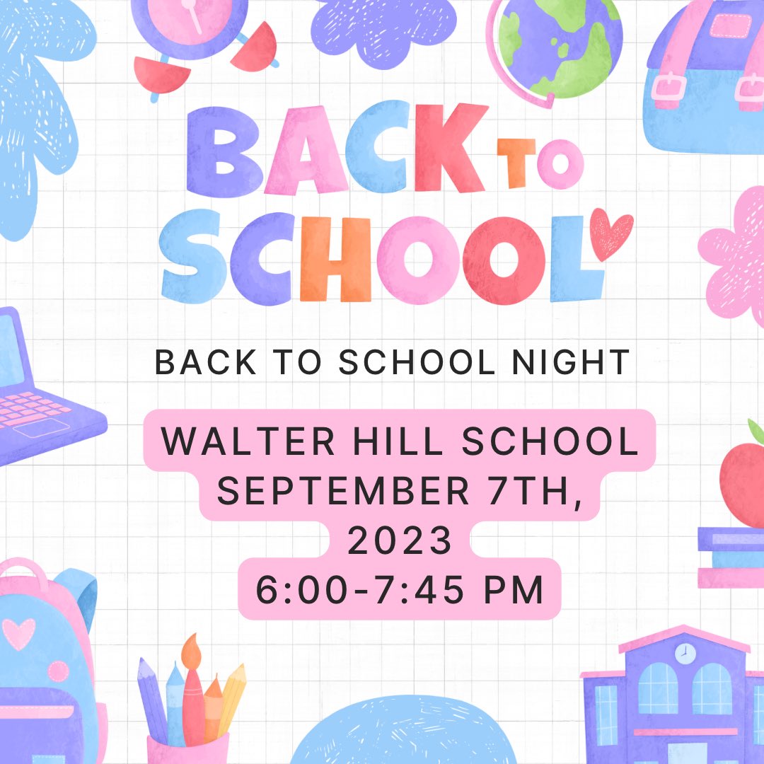 swsd_whs's tweet photo. Parents, please join us tonight for Walter Hill’s Back to School Night.
⏰ 6:00-7:45 PM
🗓️ Tonight: September 7th, 2023 
✏️ Be on the lookout for student schedules coming home today 
👋 See you then! https://t.co/RFCOf3M1fH