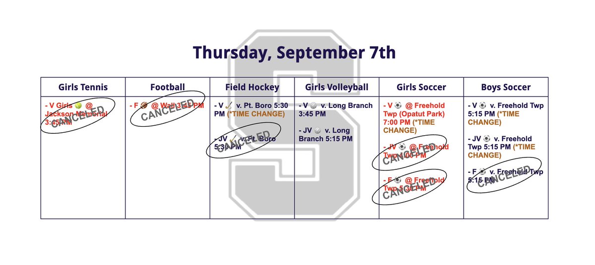 MHSSathletics's tweet photo. 🥵🥵 Schedule changes due to the heat! @JRCarroll4 @MiddsouthNation @StacyATCSouth https://t.co/hI6SSHQsYG