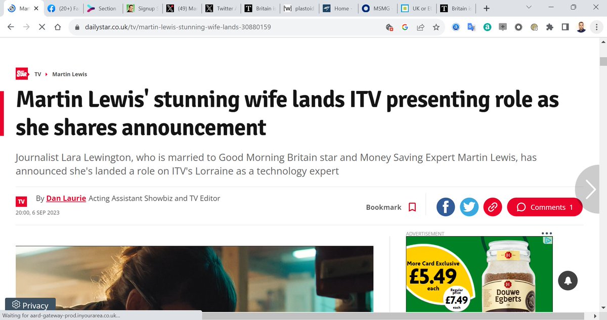 Is it 2023 or 1923? Woman with long standing successful tech journalist career lands an extra role on TV off her own bat. Yet newspaper headline ONLY names who she's married to and how she looks. (screen grab not link so as not to reward with clicks)