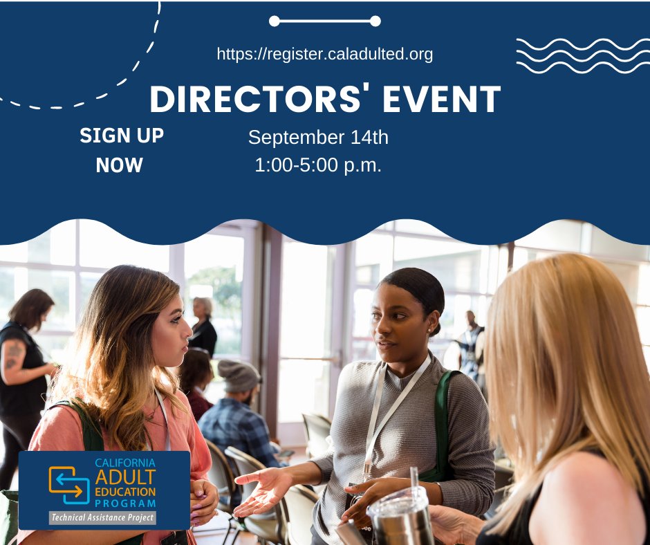 Join our FACE to FACE for the next CAEP Directors’ Event 2023! Register today. 👏

➡️ caladulted.org/Events 

September 14th-15th

Hilton, Arden Way
2200 Harvard Street
Sacramento, CA 95815

#AdultEducation #AdultEd #AdultEdu #CAEP