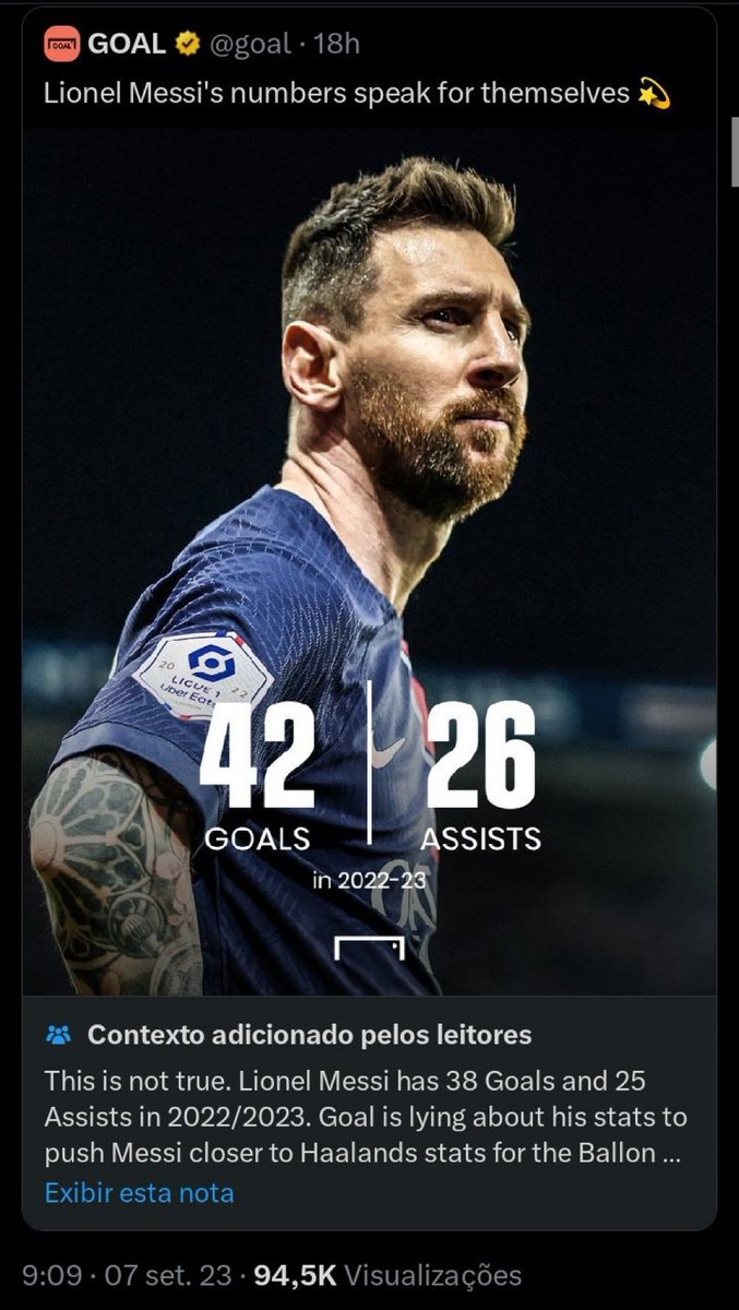 ArobaseGiovanny's tweet photo. Les Notes de la communauté qui vont freiner la propagande de fakes news sur Messi qu'on a chaque année pour le Ballon d'Or

Va falloir aller chercher des vraies choses cette fois, et ça risque d'être compliqué de nous faire croire qu'il mérite face à Haaland

Bon courage 🔥🔥🔥 https://t.co/49M27XfUyO