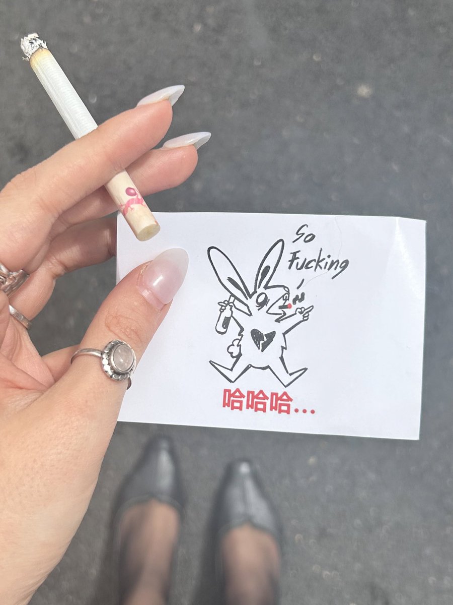 stopped two very cool girls i saw on the street to ask them for their ig cause fuck social anxiety!! (i was shaking) one of them gave me sticker she made herself and a wine flavored cigarette from china 🫶🏻