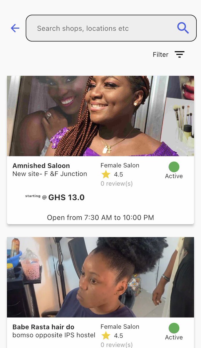 parlour_ghana's tweet image. Easily find your stylist! Search to find available shops at your location on Parlour. 

DOWNLOAD THE APP NOW!

App Store
apps.apple.com/us/app/parlour…

Google Play Store
play.google.com/store/apps/det…

#Parlour
#BeautyDestination
#UserApp