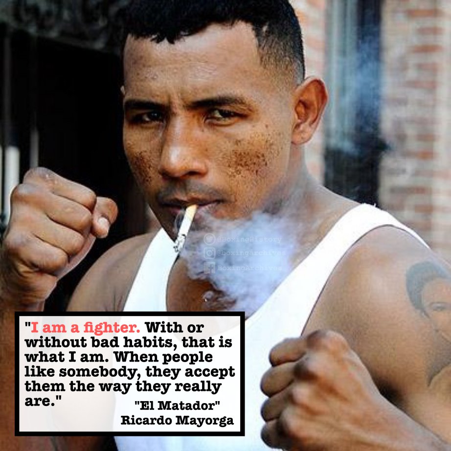 BoxingHistory's tweet photo. Ricardo Mayorga, 2000s two-division champion from Nicaragua, would smoke cigarettes and drink beer while in training. https://t.co/fXUk15pnnp