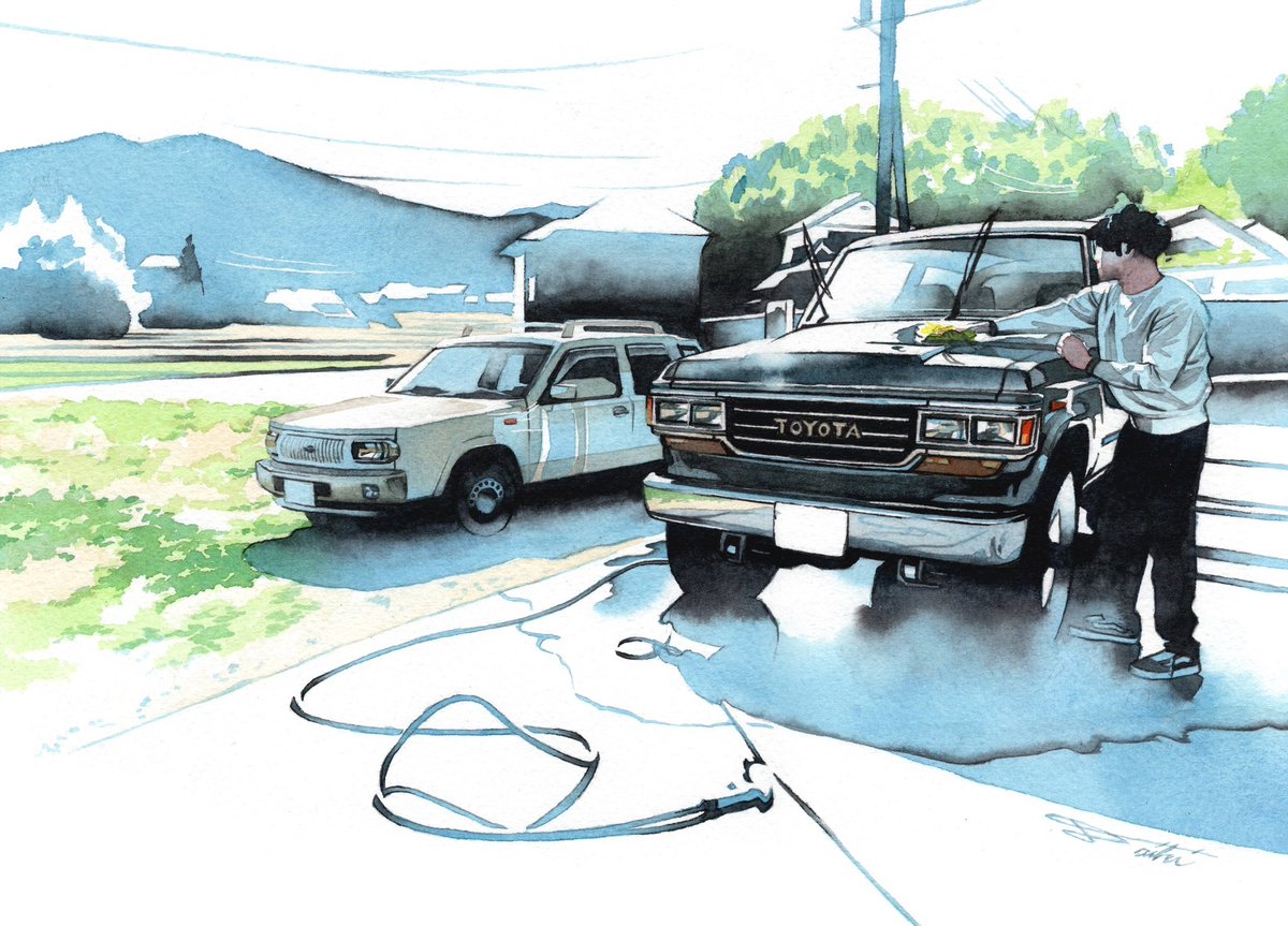 sketch traditional media ground vehicle monochrome 1boy motor vehicle general  illustration images