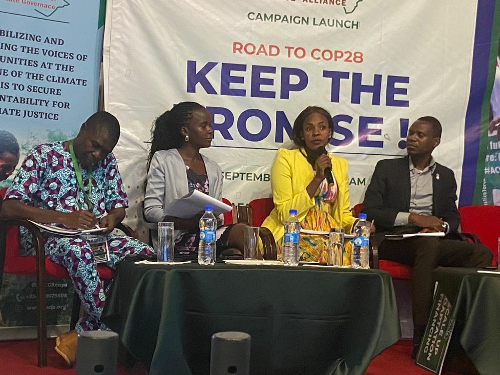 Teresiah Njeri from <a href="/WomenCo_KE/">The Women’s Collective Kenya</a> giving her insights at the launch of ROAD TO COP 28 #KeepThePromise campaign where she said; that we should hold corporations accountable for the pollution that  they are causing to the environment while Prioritising profits over the people.