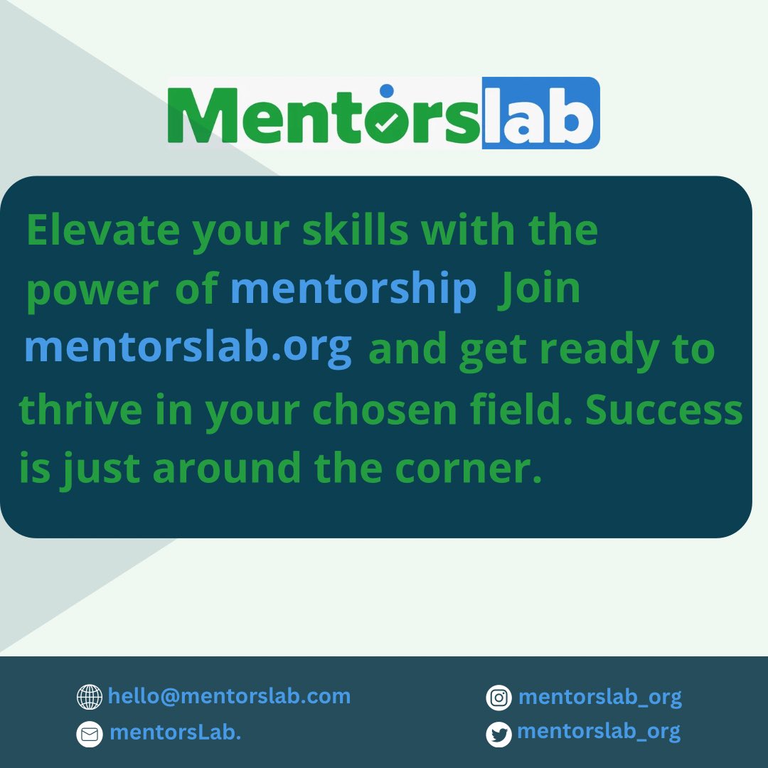 Mentorslab_org's tweet photo. Elevate your skills with the power of mentorship! Join https://t.co/Sxl4lSvm55 and get ready to thrive in your chosen field. Success is just around the corner

#elevateyourgame 
#mentorship 
#mentorslab 
#mentorslab.org https://t.co/Y13Dv2V3Qg