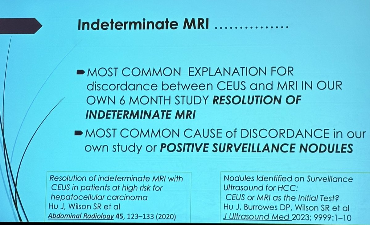 Powerful case by @BubbleDocSteph for #CEUS in assessment of indeterminate hepatic lesions -where #MRI fails, #contrastenhancedultrasound is diagnostic - WHY? Microbubbles remain intravascular & washout phase is accurately assessed, vs MRI contrast goes interstitial @icus_society