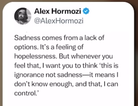TitaniumDeepak's tweet photo. Who needs to hear this today? #truth #alexhormozi https://t.co/M2rFR3pVsg