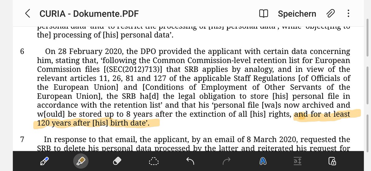 Retention Period: 120 years after his birth date #dataminimization Who offers more?
General Court, 6.09.23, T-200/21
curia.europa.eu/juris/document…