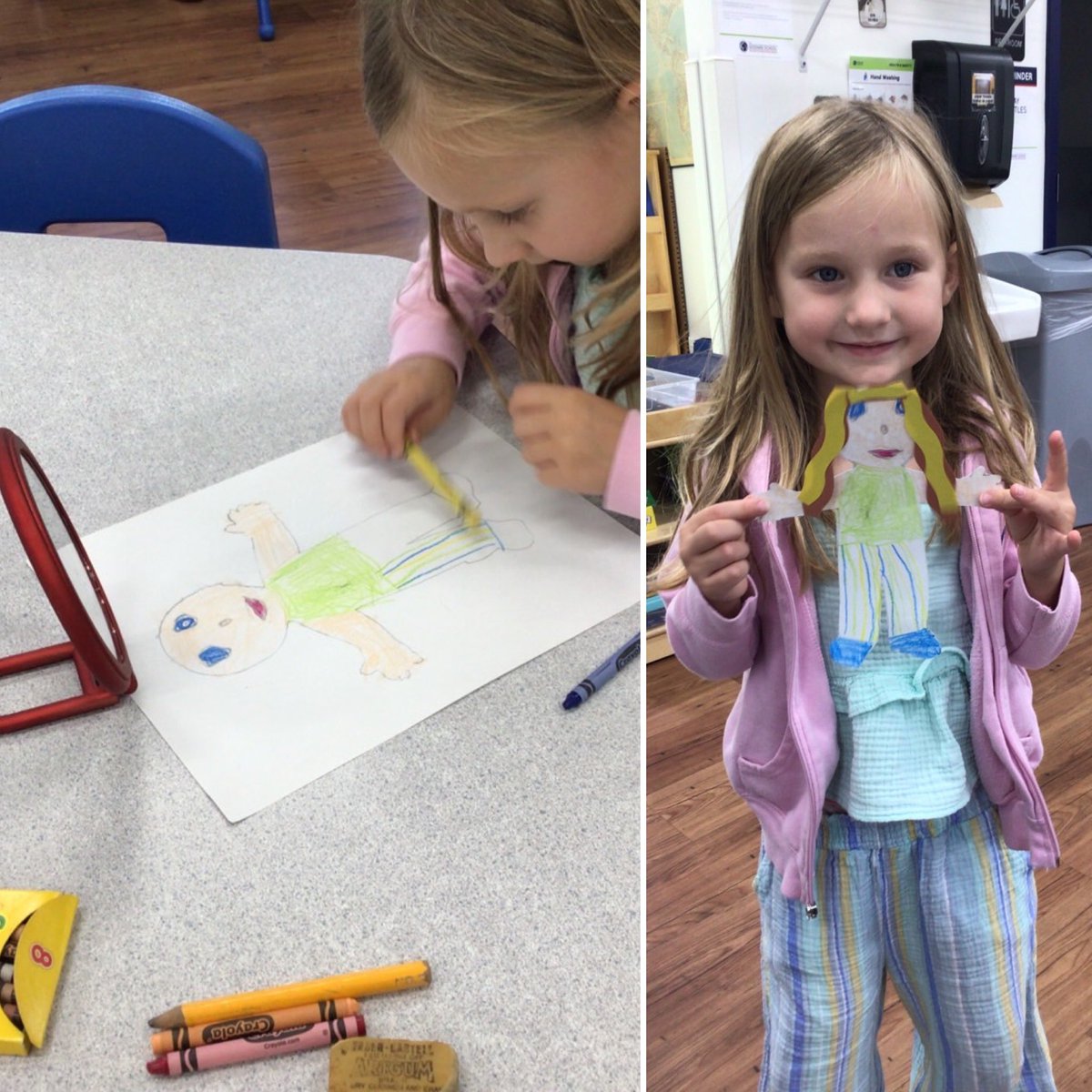 PreK learning going on... "Demonstrates Knowledge of Self". #Selfportrait this week. #youngPicasso