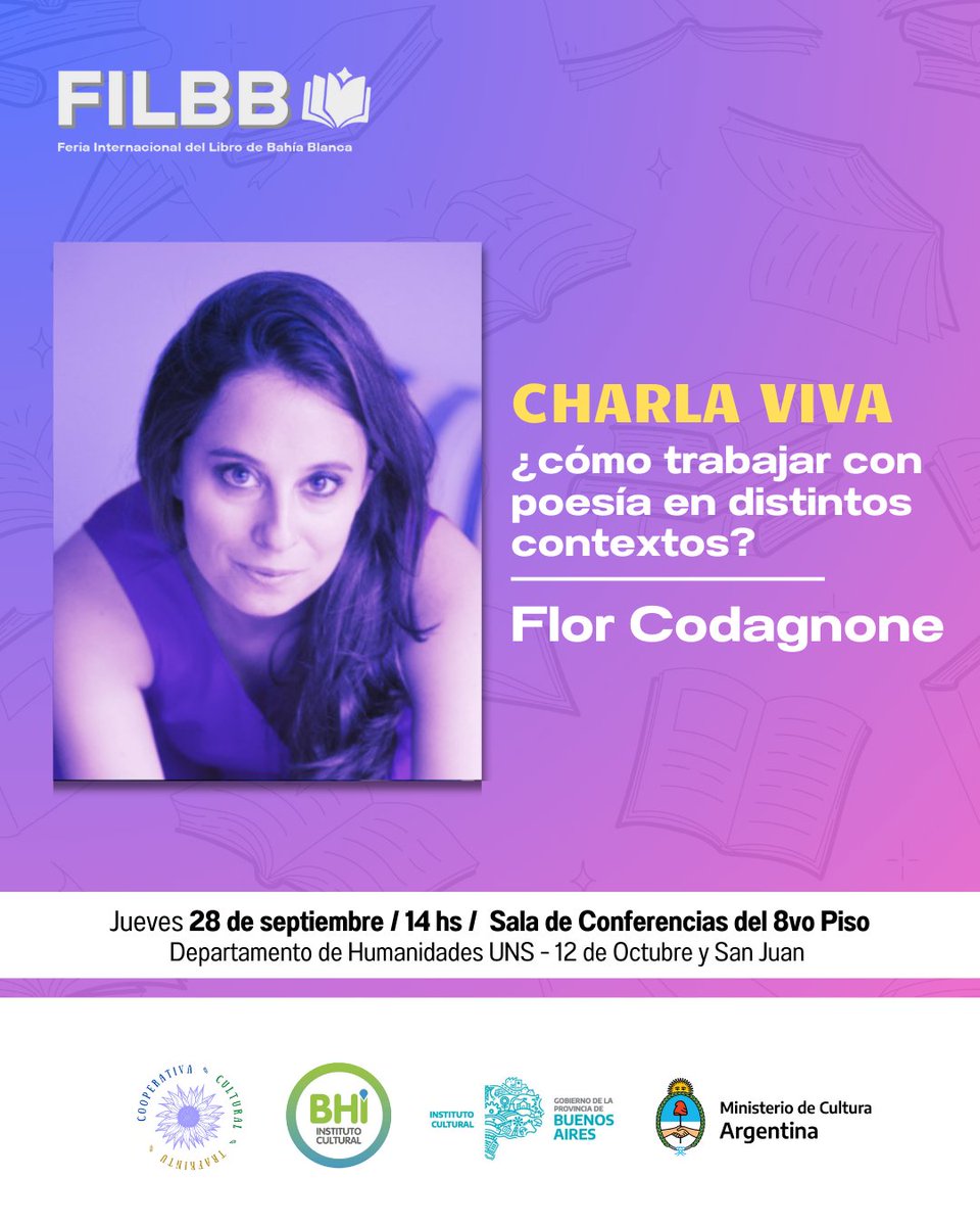 CoopTrafkintu's tweet photo. CHARLA VIVA | ¿Cómo trabajar con poesía en distintos contextos?

Muy pronto llega la #FILBB y seguimos anunciando eventos hermosísimos para todos 🎨

¡@florcodagnone nos brindará una charla en @DepartamentodeH!

Inscribite en:
https://t.co/NsI6oa4ZOO https://t.co/0g9j0ZK9yF