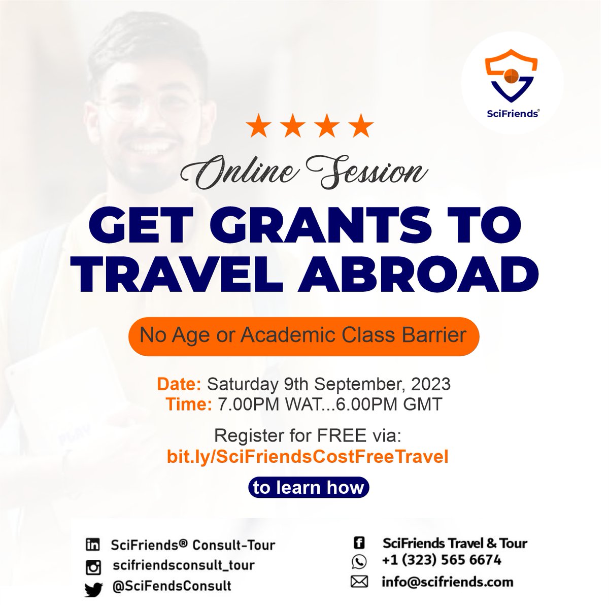 SciFendsConsult's tweet photo. You don’t have to have a first-class to get grants to travel abroad.
Attend this FREE Online Session to learn how.
Only 50 slots left! register now via
https://t.co/ZYF9ejZY5s to get access.

Ibori Arise TV Supreme Court Tinubu Peter Obi Very dark man Electoral Act AfroNation https://t.co/Ws5FqGir5F