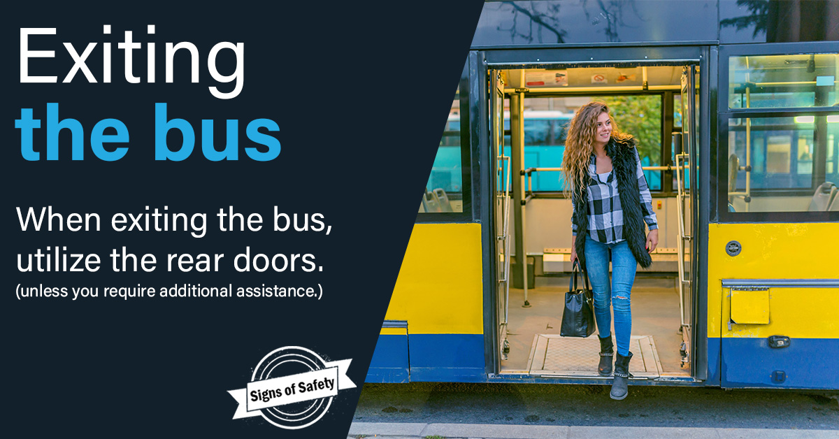 SARTAonline's tweet image. 𝕊𝕒𝕗𝕖𝕥𝕪 𝕋𝕚𝕡: Exiting the Bus
When exiting the bus utilize the rear doors. This allows
riders entering the bus in the front more time to safely 
board and find a seat #SignsOfSafety