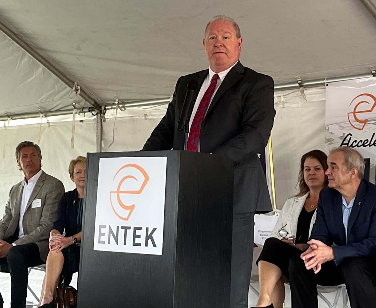 RepLarryBucshon's tweet photo. I was in Terre Haute yesterday to help break ground on @ENTEK_extruders' $1.5 billion battery component manufacturing facility. This facility will create hundreds of jobs in West Central Indiana and help us beat China and expand our domestic supply chain for battery technology. https://t.co/HlgrBD2XKj