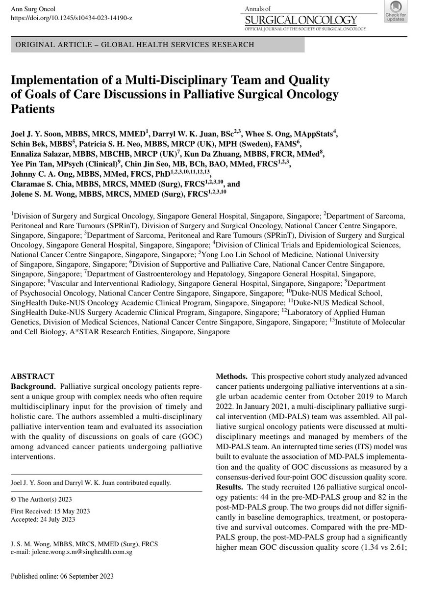 RyanNipp's tweet image. Implementation of a Multi-Disciplinary Team and Quality of Goals of Care Discussions in #Palliative Surgical Oncology. 

link.springer.com/article/10.124…

@AnnSurgOncol #SurgOnc #PallOnc