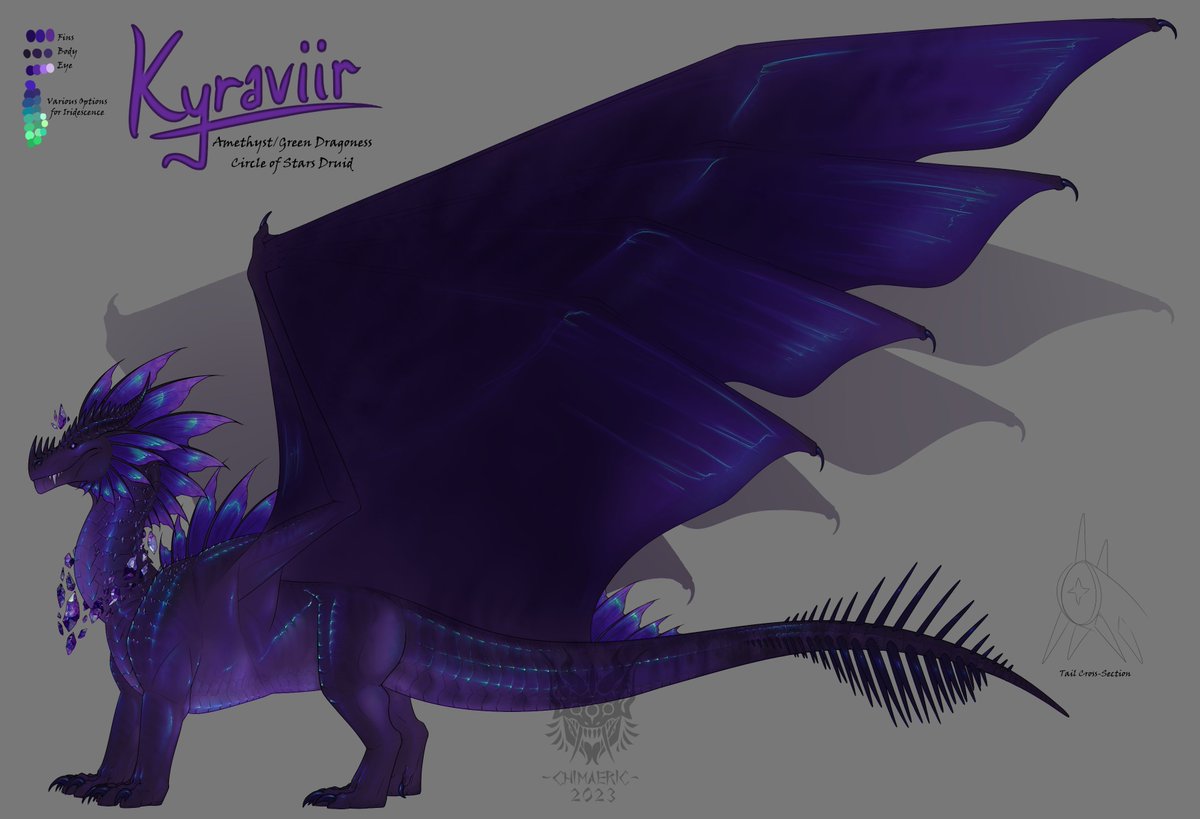 Space_Din0saur's tweet image. I figured I better get more active here and post some more of my art! So here you go. This is Kyraviir, my #dnd5e sona! Yes, she is a dragon! Kyra is a Circle of Stars Druid, and is Half Amethyst, Half Green dragon!

I love her to bits