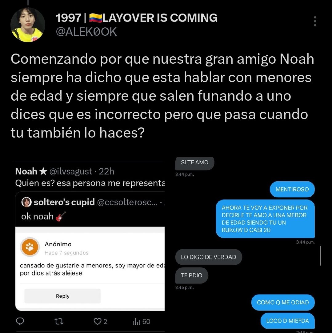 teexpongo31's tweet photo. Su novio es menor de edad. Como pueden ver, Oliver tiene 16 años y él 18. Volvemos otra vez con su hipocresía porque anda funando gente por hacer exactamente lo mismo que él. Sos un chiste, Alejo. https://t.co/Ysaxn2hLhL